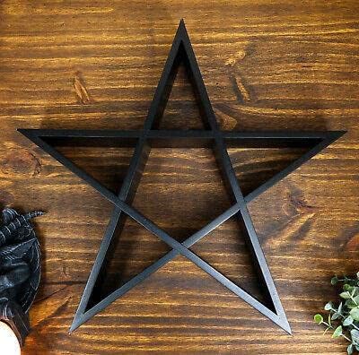 Hafif siyah kutsal Pentagram yıldız Wicca duvar yüzen MDF ahşap raf dekor