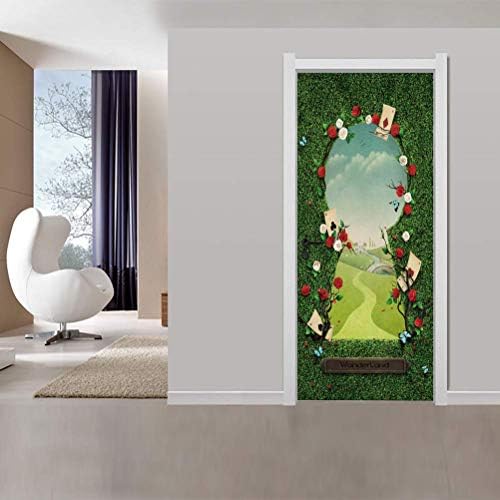 WENQİ KMASAL 3D Wonderland Giriş Yaratıcı Kapı Sticker Kendinden Yapışkanlı DIY Duvar Resimleri Ev Dekorasyonu Sanat (2 adet