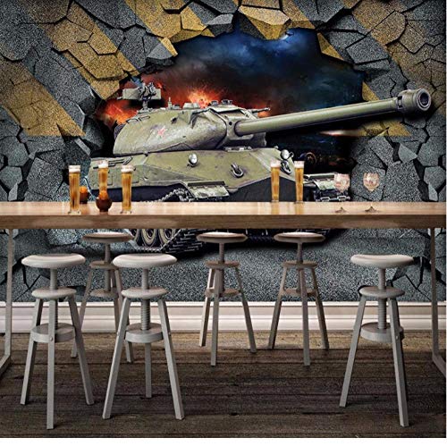 Fıfıkoj Duvar sanatsal fresk Duvar Kağıdı Baskı Nostaljik Retro Tankı Kırık Duvar Restoran 3D Arka Plan duvar tablosu Duvarlar
