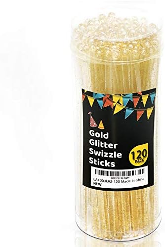 Liacere 6.5 inç Altın Glitter Swizzle Sticks-Tek Kullanımlık Yuvarlak Üst Kahve Karıştırma Çubukları-Plastik İçecek Karıştırıcılar,120