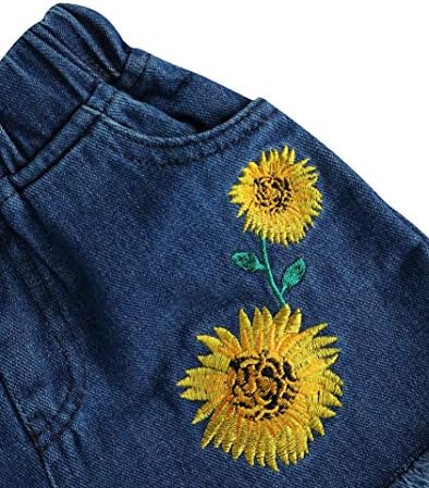 Toddler Kız Yaz Giysileri Çiçek Fırfır Kollu Gömlek Cami Üst Elbise Batik Patchwork Ripped Denim Şort Set