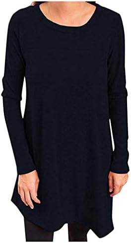 WUAI-Kadınlar Casual Uzun Kollu Crewneck Düğme Yan T Shirt Tunik Elbise Sonbahar Kış Katı Kazak Tops