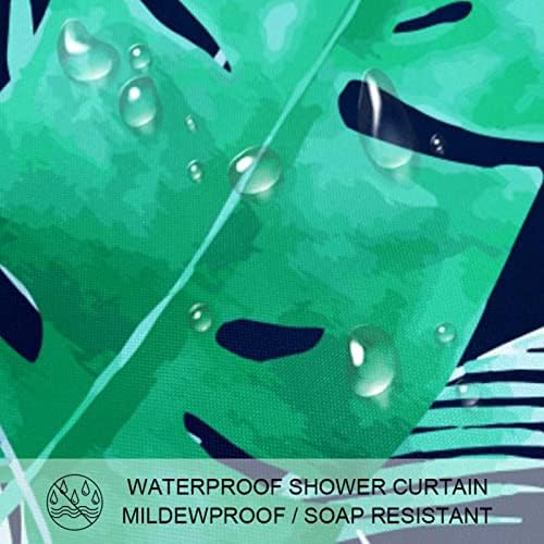 Lilibeely Polyester Duş perde seti Kanca ile Ağır Su Geçirmez Otel banyo Perdesi Tropikal Yeşil Yaprak Lacivert 72 X 72