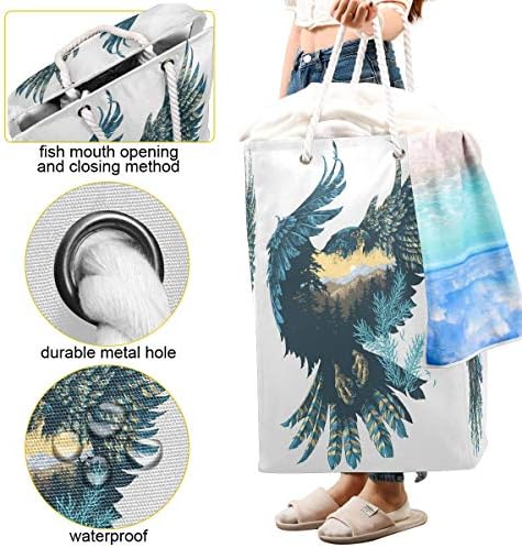 Qmxo 75L Sanat Orman Kuş Çamaşır Sepeti Katlanabilir Büyük Giysi Naylon Kumaş çamaşır sepeti Çanta ile Genişletilmiş Pamuk