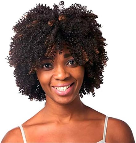 Andongnywell Kısa Afro Kıvırcık Sentetik Saç Peruk Siyah Kadınlar ıçin Kinky Kahverengi Sentetik Peruk Doğal Kabarık Afrika