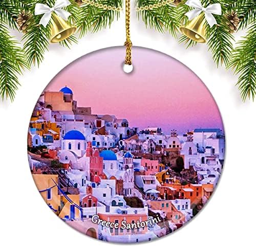 Yunanistan Santorini Noel Süsler Ağacı Seramik Kolye Çift Taraflı Süs Dekor Noel Hediyeleri Porselen Seyahat Hediyelik Eşya