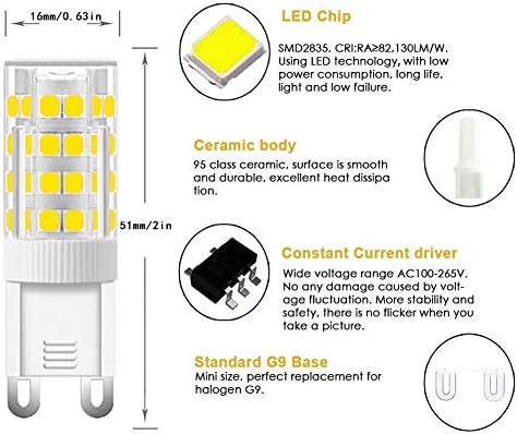 Lxcom Aydınlatma G9 LED Ampul 5 W LED Mısır Ampuller(4 Paket) G9 Seramik Ampuller Değiştirme 50 W Eşdeğer Halojen Ampuller