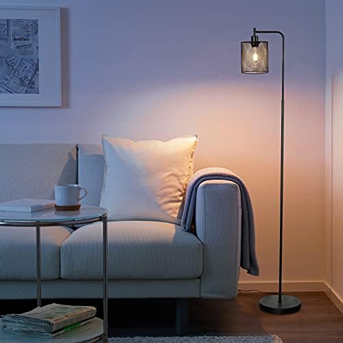 HEOHAK Endüstriyel Zemin Lambası-Demir Örgü Lamba Gölge ve E26 8W LED Ampul ile Oturma Odası için Modern LED Zemin Lambası,