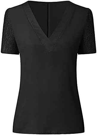 Moda Rahat gevşek T-Shirt iş, iş bluz kadınlar için, artı boyutu Dantel Katı Kısa kollu V Yaka Gömlek Tops