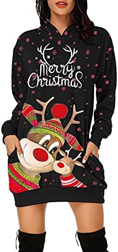 Hoodies Elbiseler kadınlar için uzun Kollu Çirkin Noel geyik Kazak Kazak Hafif Tunik Kazak Cepler ile