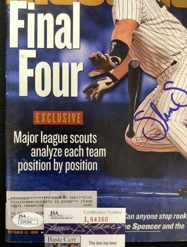 Shane Spencer İmzalı Sports Illustrated 10/12/98 Yankees Beyzbol İmzalı JSA İmzalı MLB Dergileri