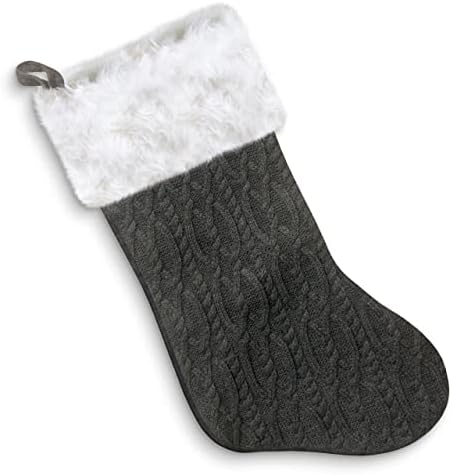 Zarif, Süper Dayanıklı Faux Kürk Örme Çorap Şömine Süslemeleri için 21 İnç Koyu Gri Noel Çorapları, Mantel Dekoru için Kürk