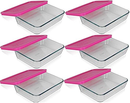 Pembe Plastik Kapaklı Pyrex 3-cup 7210 Dikdörtgen Cam Gıda Saklama Kapları (6 Paket)