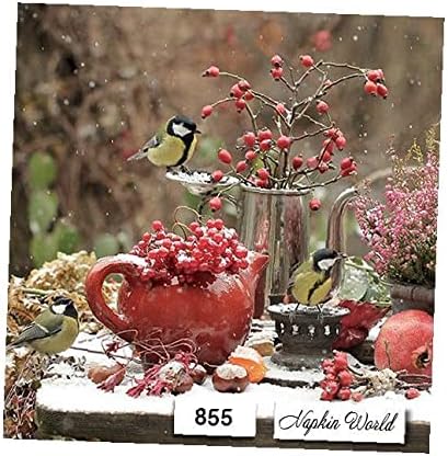 Kış Kuşlar Meyveleri Kar Kağıt Peçeteler Kağıt Öğle Yemeği Oymacılık Parti Peçeteler 6.5 X 6.5 Katlanmış 4 Adet Set