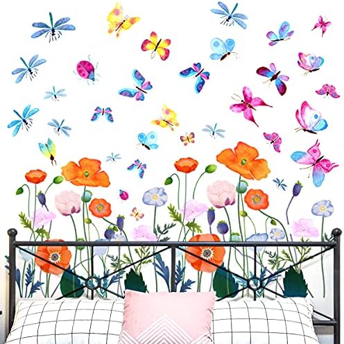Renkli Çiçek Duvar Çıkartmaları Çiçekler Kelebekler Yusufçuklar Yeşil Bitki Duvar Sticker Çıkarılabilir Kabuğu ve Sopa için
