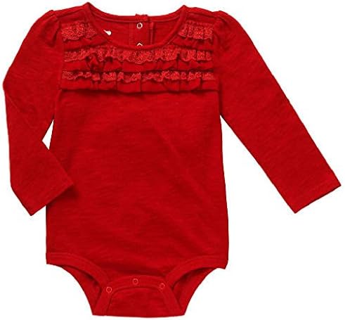 Bebek Kız Koyu Kırmızı Bordo Uzun Kollu Fırfır Accent Bodysuit Giydir Kıyafet