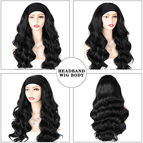 Dallinaop Peruk Siyah Kadınlar İçin Moda Saç Bandı Uzun Örgü saç bonesi Peruk Tutkalsız Sentetik Peruk Uzun Saç Kıvırcık Biter
