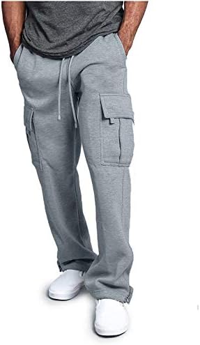 HONGJ erkek Ağır Kargo Polar Sweatpants, Streç Elastik Bel koşucu pantolonu İpli Egzersiz Spor Pantolon