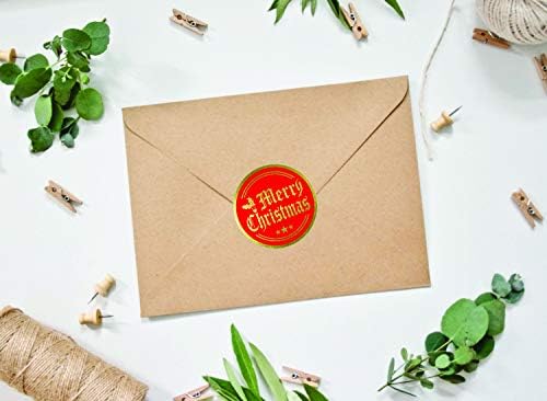 Merry Christmas Çıkartmalar Mühürler Etiketler - (120 Paketi) 2 Büyük Yuvarlak Altın Folyo Damgalama Kartları Hediye Zarflar