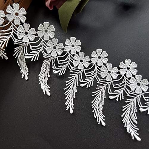 2 Metre Polyester Çiçek Dantel Kenar Yaprak Püsküller Trim Şerit 6.3 cm Genişlik Vintage Stil Beyaz Abartı Kenar Kumaş Işlemeli