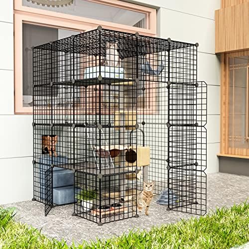 Eiiel Açık Kedi Evi Kedi Kafesleri Muhafaza ile Süper Büyük Girin Kapı, Balkon Kedi Oyun Parkı ile Platformları, DIY Kennels