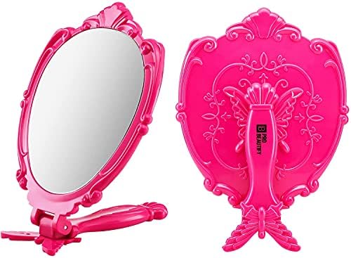 Probeautify Dekoratif El Aynası - Saplı Güzel Kelebek Tasarım El Aynaları-Hafif Ayna-180 Derece Tam Katlanır Taşınabilir Ayna-Seyahat