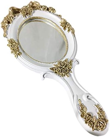 El aynası Antika Vanity Güller Vintage Ayna Prenses Lüks Saray Oyma taşınabilir makyaj aynası Kadın Kızlar Oval (Beyaz)