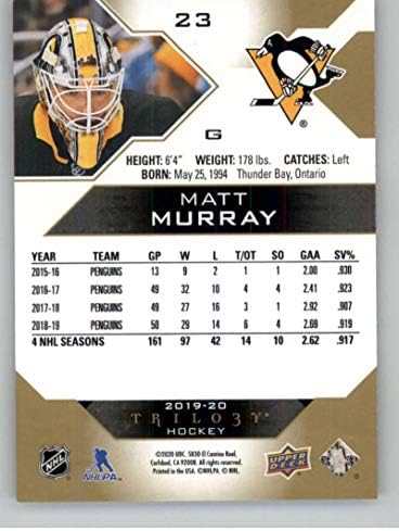 2019-20 Üst Güverte Üçlemesi Hokey 23 Matt Murray Pittsburgh Penguins Üst Güverteden Resmi NHL Ticaret Kartı