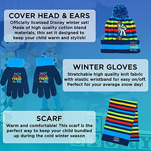 Oyuncak Hikayesi Erkek ve Kız Çocukları için Çocuk Kışlık Şapka Atkı ve Kar Eldiveni, 3 Adet. Set, Sevimli ve Sıcak Dış Giyim