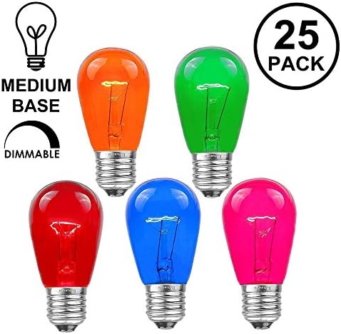Yenilik ışıkları 25 Paket S14 Açık Patio Edison Yedek Ampüller, E26 Orta Taban, Çoklu, 11 Watt