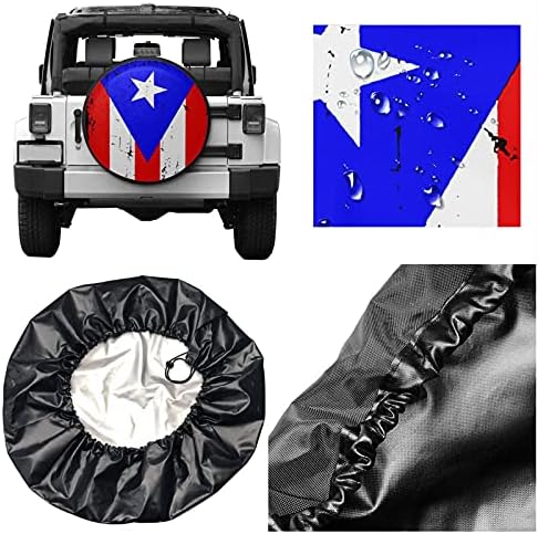 LANHW Retro Porto Rikolu Siyah Bayrak Yedek Lastik Jant kapağı Araba Kamyon SUV Camper Jeep Wrangler Sahara için Uyar