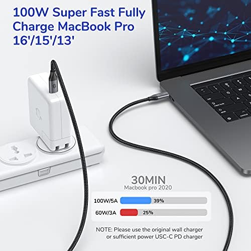 Syncwire USB C USB C Kablosu 100 W 20 V / 5A 6.6 ft USB Tipi C PD Hızlı şarj kablosu, örgülü Naylon Kordon MacBook Pro 2020