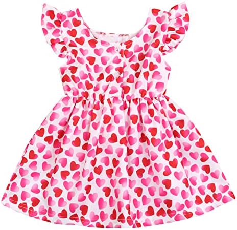 Toddler Kız sevgililer Günü Elbise Bebek Ruffled Şerit Aşk Kalp Baskı Prenses Sundress Tek Parça Giysi