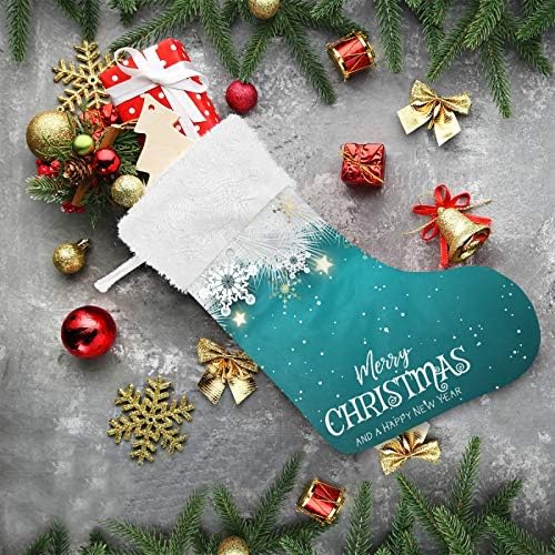 YUEND Noel Stocking Kitleri 1 Parça Klasik Kişiselleştirilmiş Büyük Merry Christmas Kar Tanesi Mavi Rüya ile Aile Tatil Noel