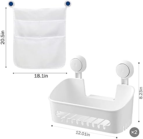 LEVERLOC Duş Caddy Vantuz 2 paketi ve Banyo Oyuncak Organizatör Bir Saniye Kurulum Çıkarılabilir Güçlü Vantuz Banyo Organizatör