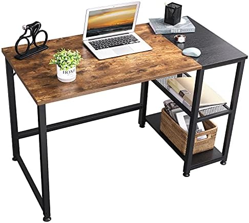BEWISHOME Bilgisayar Masası Ev Ofis ıçin Yüksekliği Ayarlanabilir Depolama Raf ıle 47 Inç Çalışma Masası Yazı Masası Rustik