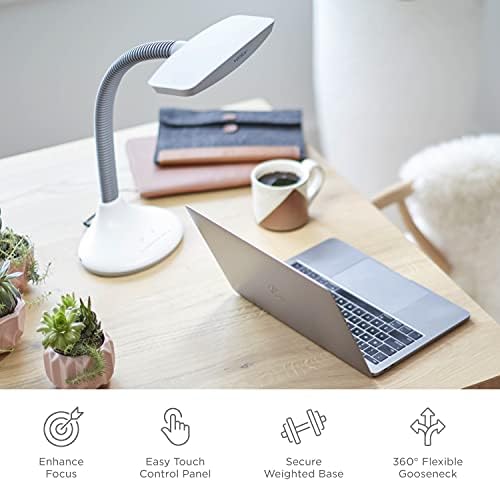 Verilux SmartLight Ayarlanabilir Parlaklık, Esnek Gooseneck ve Entegre USB Şarj Bağlantı Noktasına Sahip Tam Spektrumlu LED