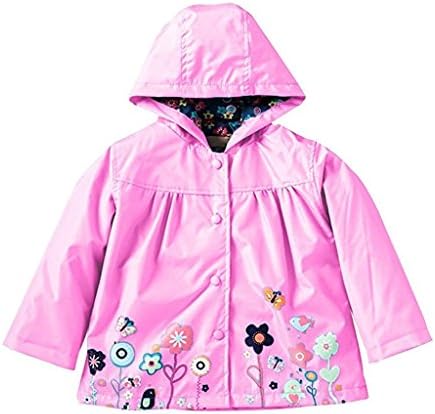 Wennikids Bebek Kız Çocuk Su Geçirmez Çiçek Kapüşonlu Ceket Ceket Dış Giyim Yağmurluk Hoodies