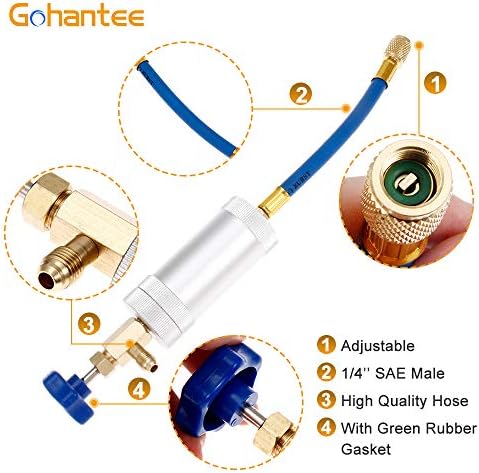 gohantee R12 AC Yağ boya Enjektör için R134a R22 2 oz A / C Klima Enjeksiyon Aracı Kadın 1/4 SAE x Erkek 1/4 SAE