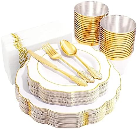 cfcjtz 70 Parça Sofra Beyaz ve Altın Plastik Yemek Tabağı Gümüş Fincan Peçete Noel Partisi Süslemeleri (renk: Bir, boyutu:
