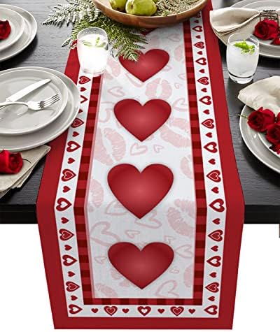 Boanket Sevgililer Masa Runner-90 İnç Uzun, Mutlu sevgililer Günü Aşk Kalp Baskı Mutfak Yemek Masası Koşucu Dresser Atkılar,