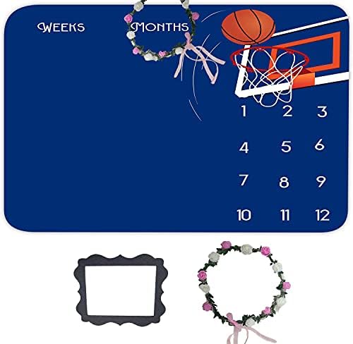 Basketbol Spor Bebek Aylık Milestone Battaniye, 60x40 inç Fotoğraf Battaniye, Bebek Duş Newmom Hediye, Büyüyen Bebekler için
