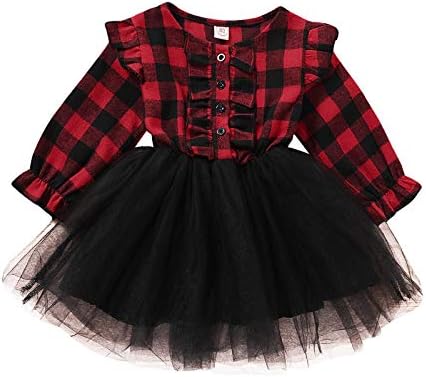 Toddler Bebek Kız Noel Elbise Ekose Tül Tutu Kıyafet 1-5 T Kız Elbise Giyim