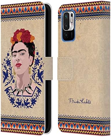 Kafa Durumda Tasarımlar Resmen Lisanslı Frida Kahlo Lacivert Portre Deri Kitap Cüzdan Kılıf Kapak Xiaomi Redmi Not 10 5G ile