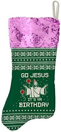Bu giyim Esprili tatil dekoru Git İsa Bu Senin Doğum Günün Çorap Flip Pullu Çorap Altın Beyaza