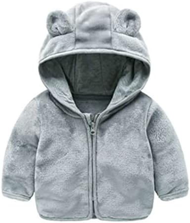 Bebek Kız Erkek Bulanık Kapüşonlu Ceket Ceket, Çocuk Kız Polar Ceket Zip Up Kabanlar ile Ayı Kulaklar