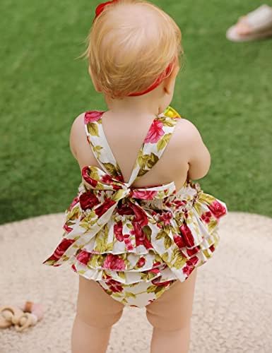 Bebek Kız Çiçek Baskı Ruffles Romper Yaz Giysileri ile Kafa Bandı
