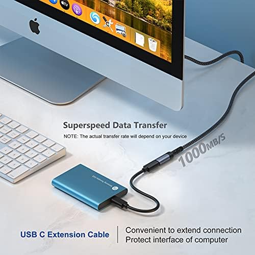 USB C Uzatma Kablosu, OKRAY 3.3 Ft / 1M USB 3.2 Gen 2 10Gbps Tip C Erkek - C Dişi Genişletici Kablo, Naylon Örgülü USB-C Uzatma