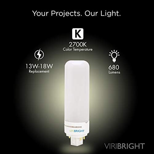 13 Watt PL Lamba, Viribright 4 Pin Taban LED ampul, 8.5 W LED Ampul (13 watt LED değiştirme), 2700 Kelvin (Sıcak Beyaz), G24Q