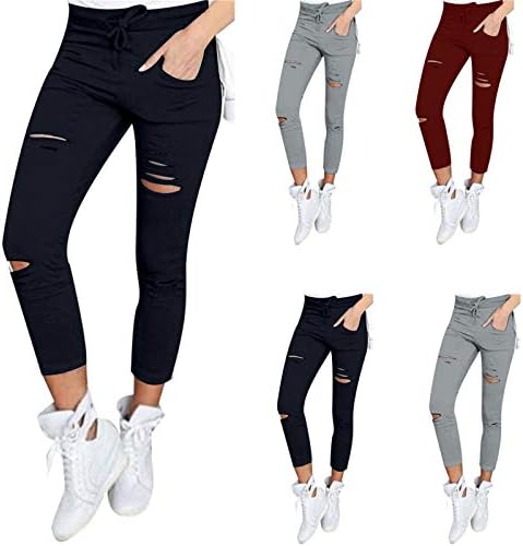 Andongnywell kadın Dokuz Noktalı Pantolon Streç Yumuşak koşu pantolonları, İpli Cepler, spor Rahat Pantolon